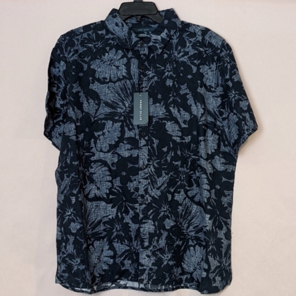 Perry Ellis Linen Blend Blue Hawaiian Tropical Print Button Down Shirt size XL - Picture 1 of 4